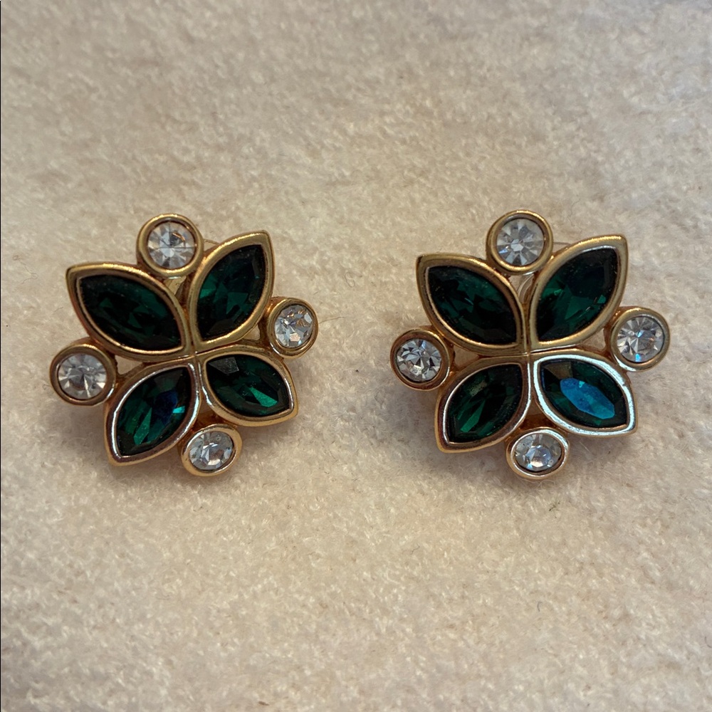 Swarovski S.A.L. Vintage 80s Green & clear crystal post earrings